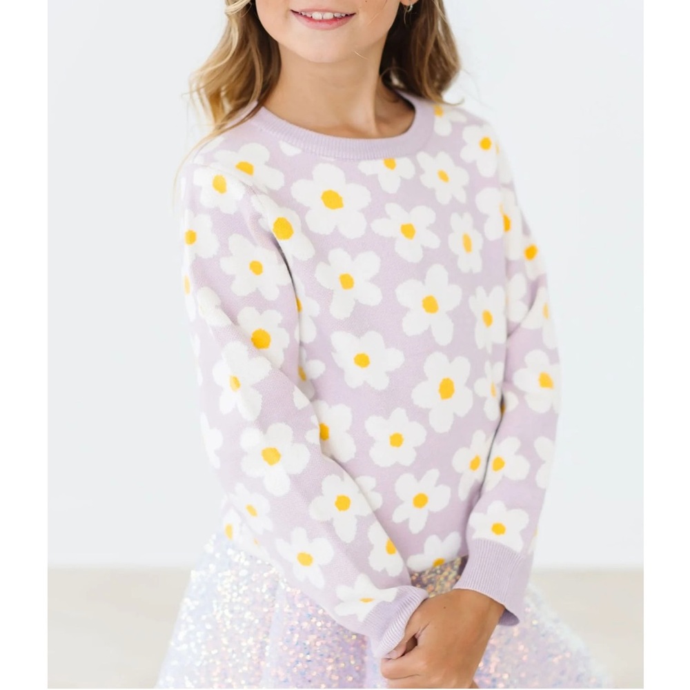Floral Kids Sweater - Purple and White